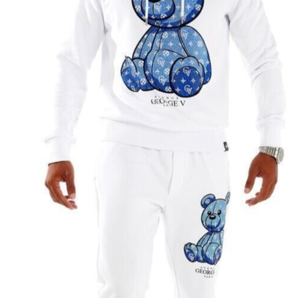 Avenue George V Paris jogging suit White Tracksuit men’s Rhinestone Teddy 3XL - Picture 6 of 8